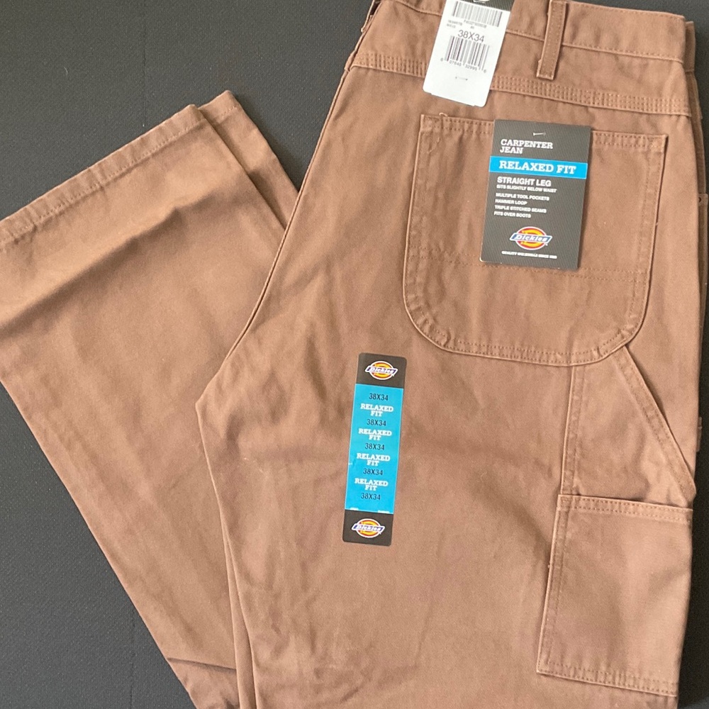 Dickies Men's Brown Relaxed Fit Carpenter Jeans NWT 38 x 34